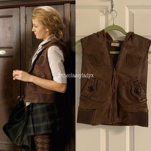 June Brown Leather Vest ASO Serena Van Der Woodsen